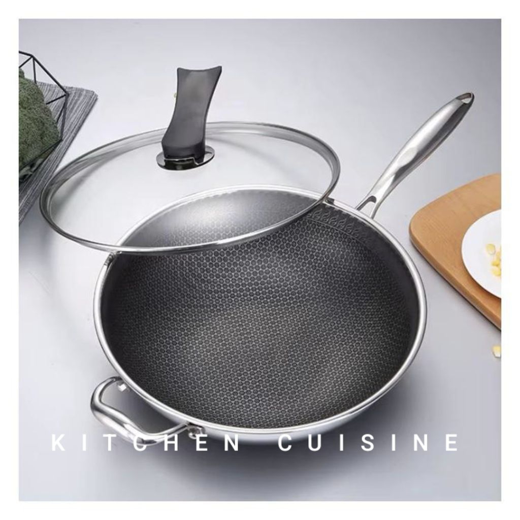 Wok Pan Honeycomb Stainless Steel 304 / Fry Pan / Pan stainless / Wajan Penggorengan SS / SUS304