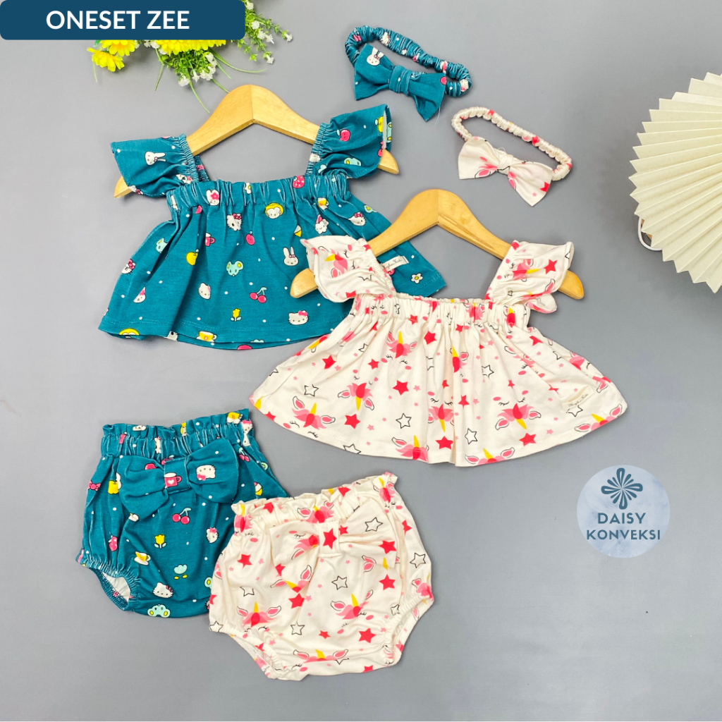 GK SETELAN ZEE by MAYBEE ONESET DRESS BAYI NEWBORN 3 in 1 INCLUDE HEADBAND 0-15 BULAN