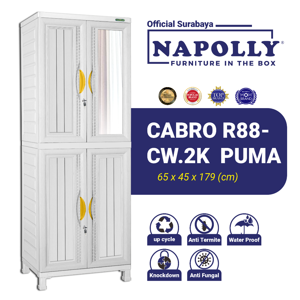Napolly (Official Surabaya) - Lemari Pakaian 2 Pintu Motif Kayu Full Rak - CABRO R88 CW 2K