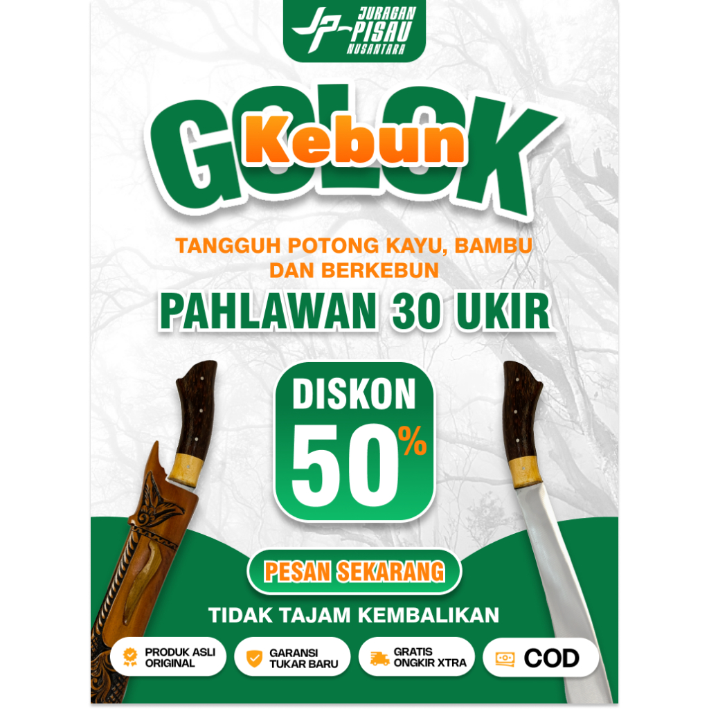Golok Pahlawan Ukir Panjang 30 cm | Golok Kebun Berkebun Sembelih Baja Sup9 | Juragan Pisau Nusantar