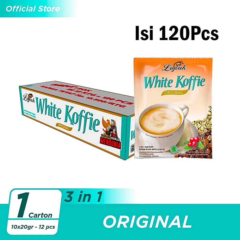 

LUWAK Kopi Instan White Koffie original 1 karton isi 120pcs x 20gr (12 Renceng) KEMASAN BARU