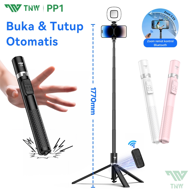 TNW PP1 Bluetooth Tongsis Tripod Pop Up Selfie Stick Portable Aluminium Quadpod Tongsis Fill Light M