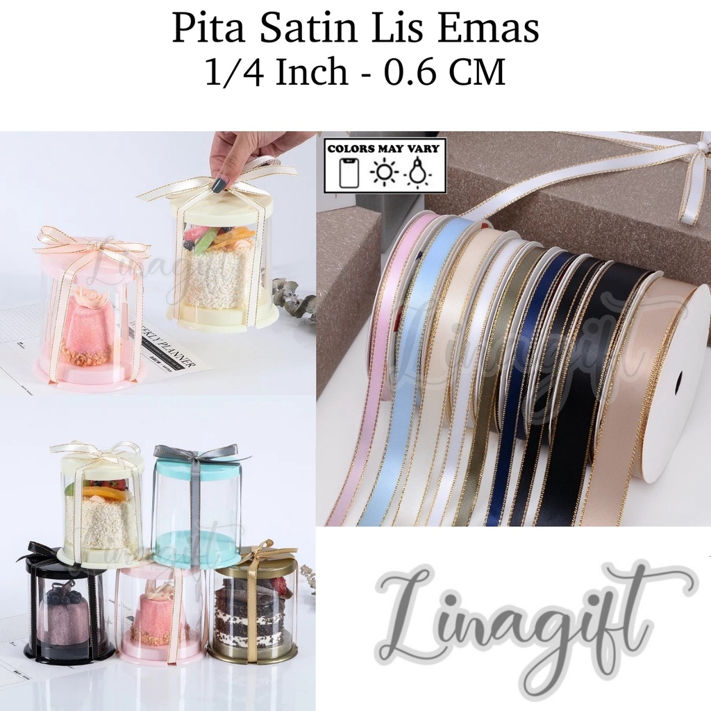 

( Rol 20 Yard ) PITA SATIN LIST EMAS 1/4 INCH SATEN LIS PERAK PITA KADO SILK RIBBON