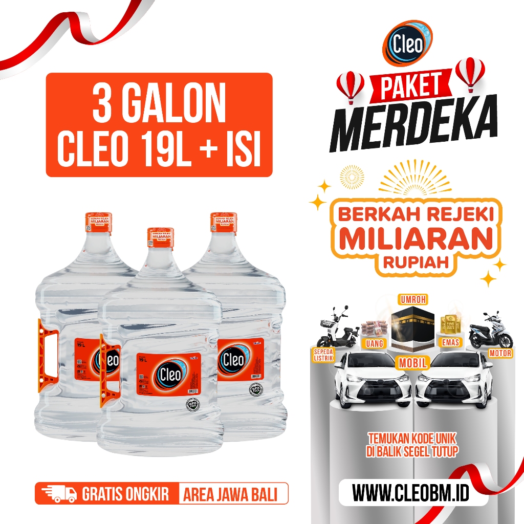 

Cleo Air Murni Galon 19 LT Handle SE - Bundling Hemat 3 Galon GRATIS ISI