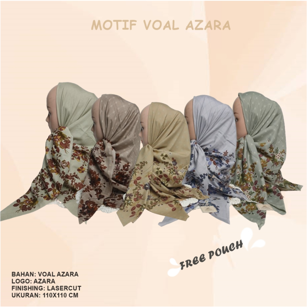 Hijab segiempat voal motif azara/segi empat motif voal AZARA