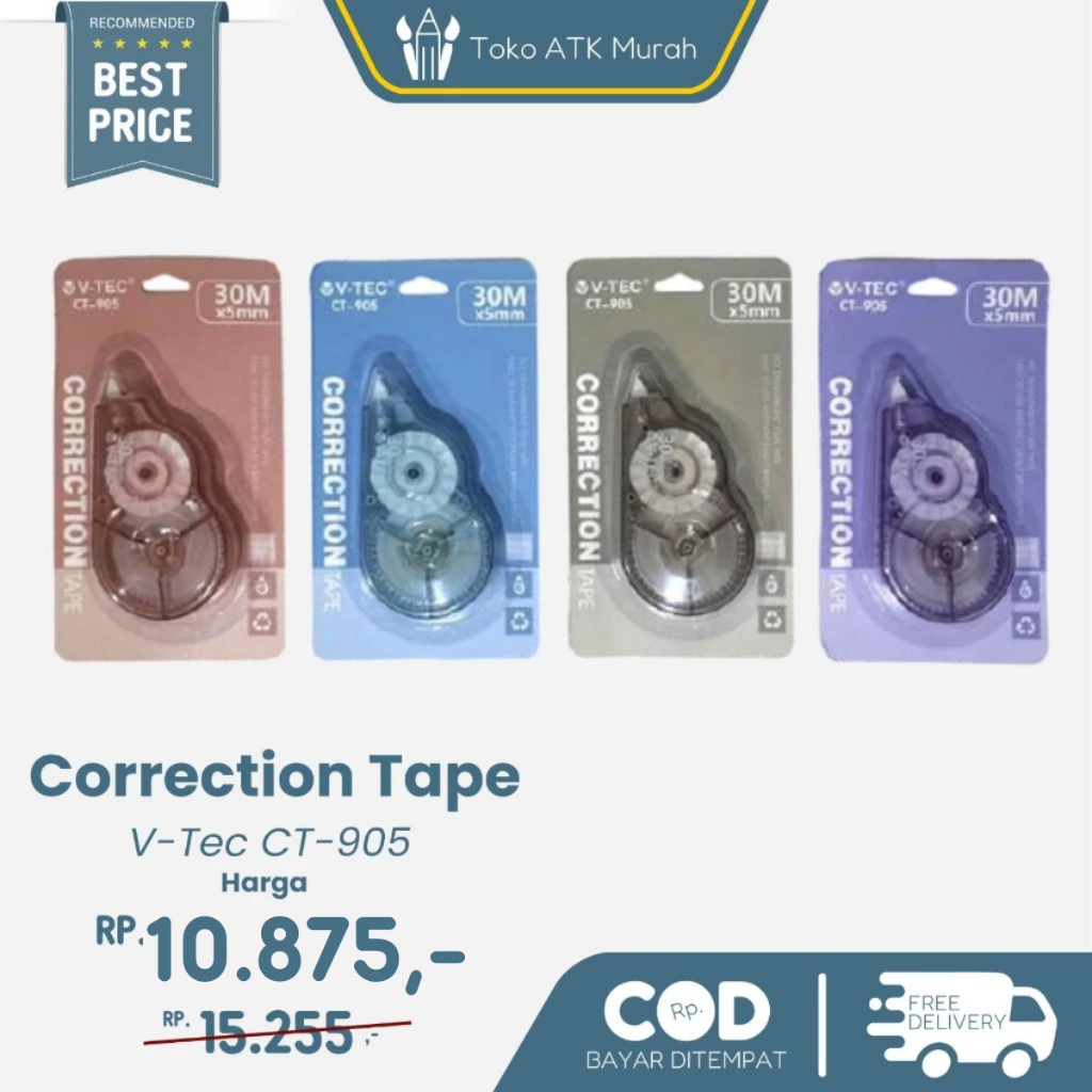 

Correction Tape V-Tec CT-905 Pita Koreksi 30 Meter Tipe-X Kertas Roll