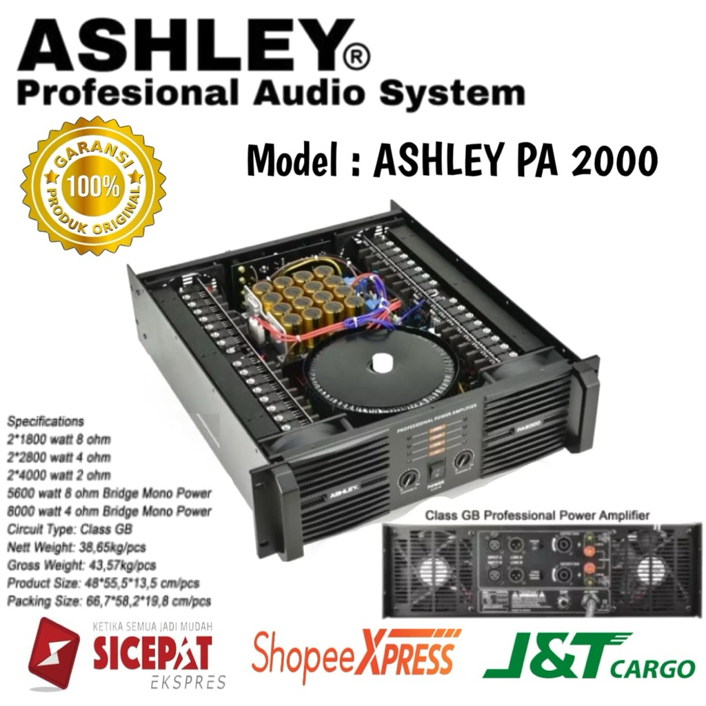 Power Amplifier Ashley Pa2000 Original Power Amplifier Ashley 2 Channel Class GB