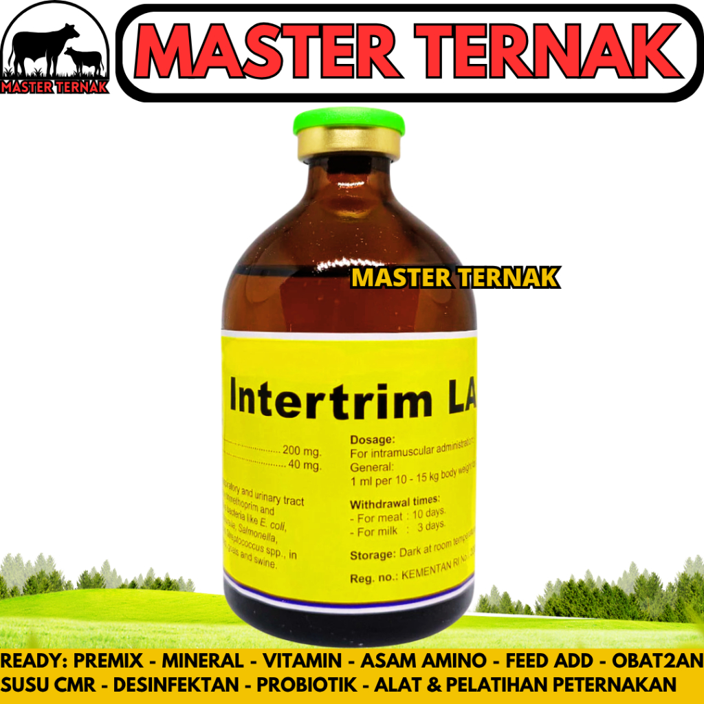 INTERTRIM LA 100ML - Obat Hewan Infeksi Spektrum Luas Long Acting - Obat Diare Hewan Sapi Kambing