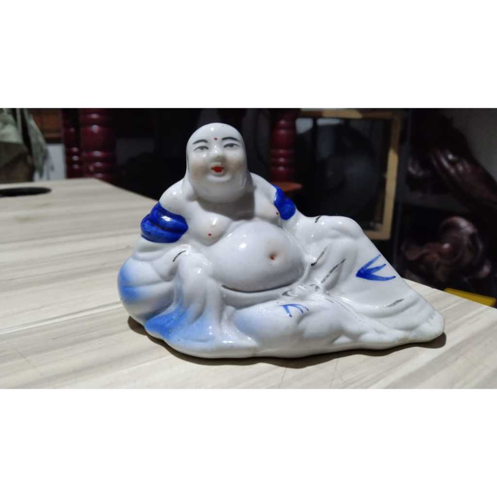 Patung Keramik Budha Julai Duduk Kecil Kuno Jadul Antik