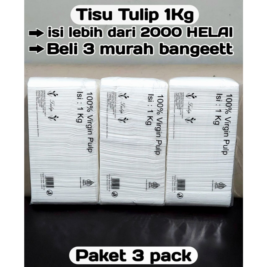 tisu tulip 1000gr 1kg 2ply tisu wajah lembut halus dan lebih hemat paket 3pack murah promo