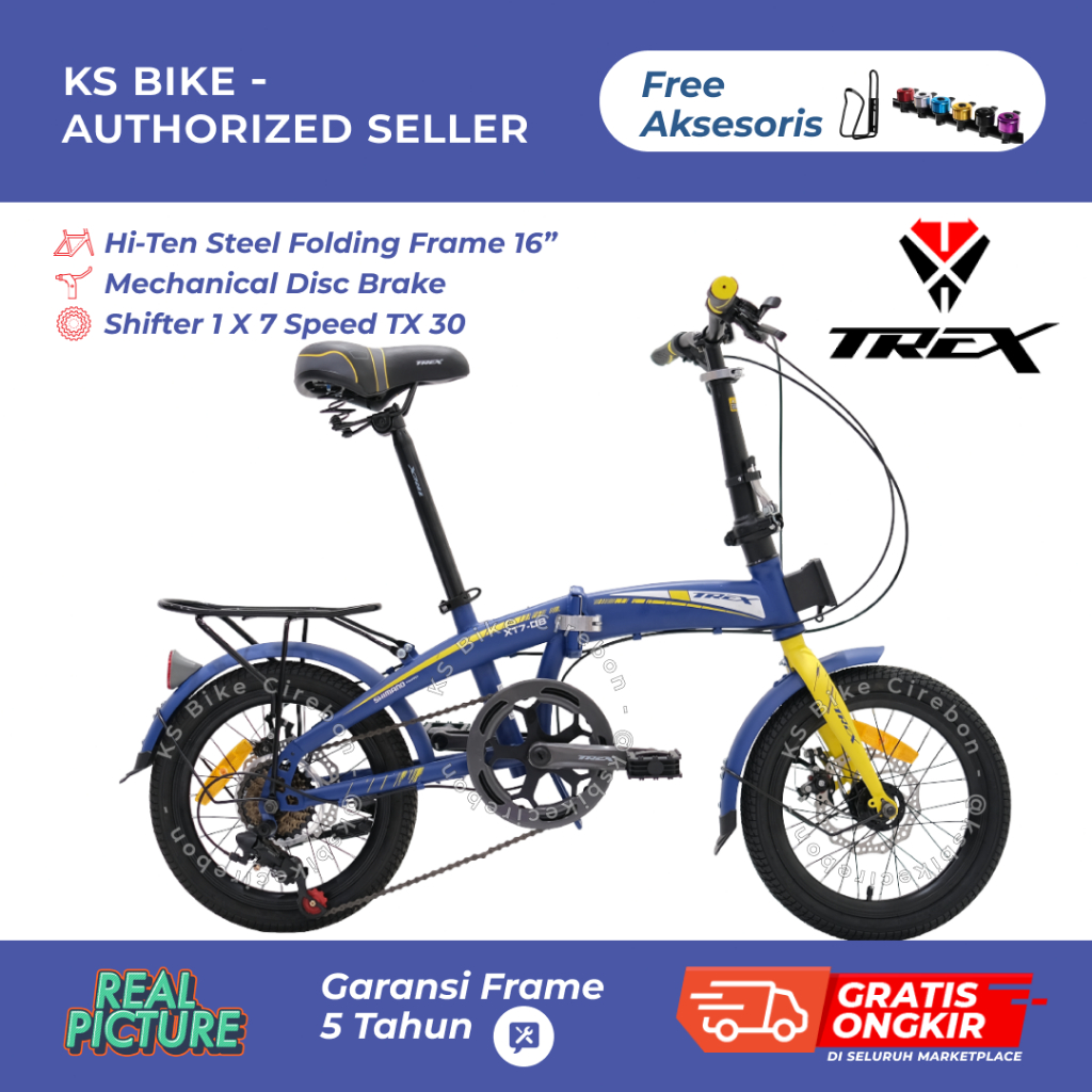 Sepeda Lipat 16 20 Inch Trex XT-7 DB 7 Speed Shimano TX30 Disc Brake Ringan dan Praktis untuk Remaja