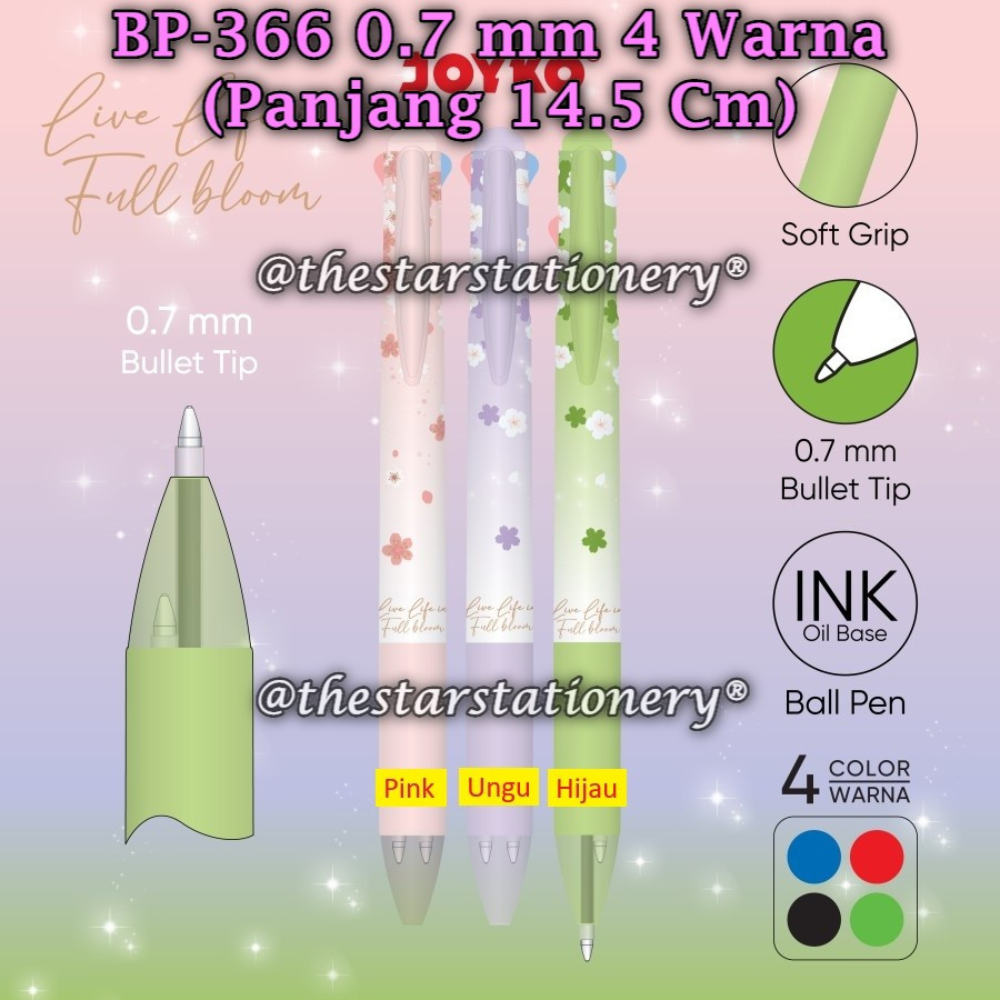 

(1 Pak/12) Bolpen JOYKO BP-366 Quaco 5 0.7 mm 4 Warna Ball Pen Pulpen Pena Joyko BP-366 (Pak/12)