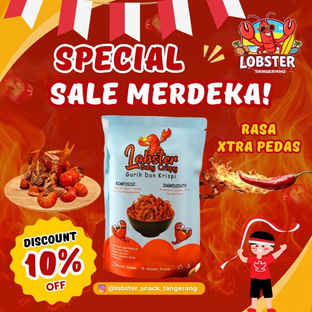 

Lobster Air Tawar Crispy Cemilan 100 Gram Rasa (Extra Pedas)
