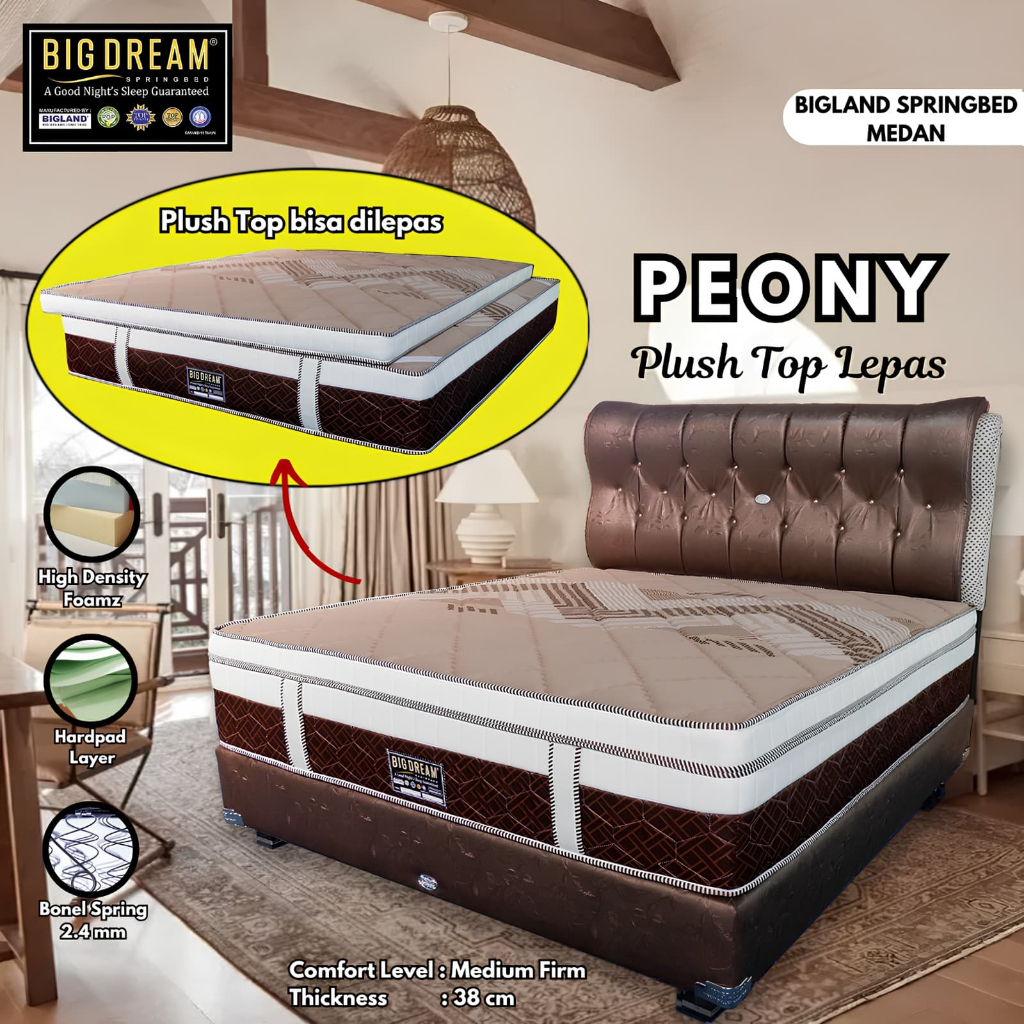 Springbed bigland plushtop peony atas lepas 6 kaki 5 kaki