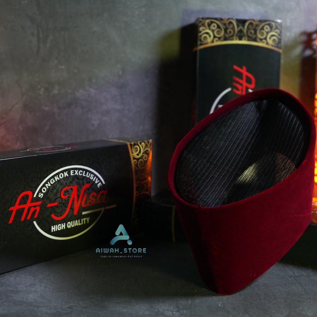 Songkok Kopiah Peci Full Ac Merah Marun An Nisa Tinggi 7 8 9 10 Cm