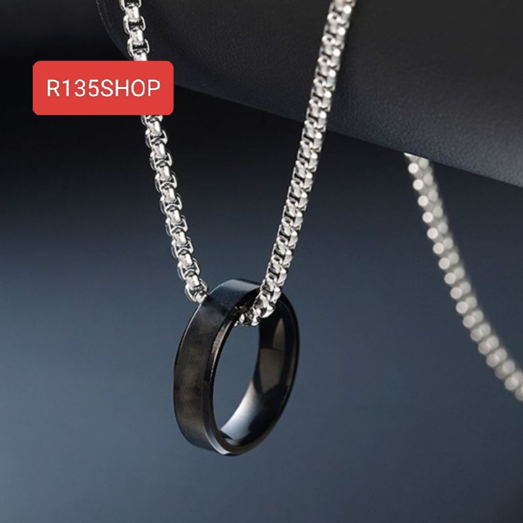 R135 Kalung Titanium Panjang Pria Rollo Bandul Ring Cincin Anti Karat