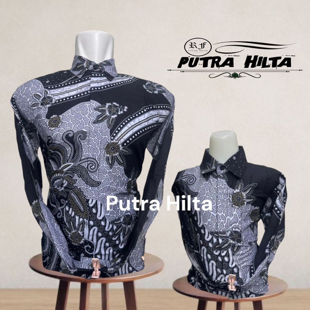 Batik Couple Ayah Dan Anak Warna Hitam Silver//Kemeja Batik Pesta Couple Ayah dan Anak//Batik Kondan