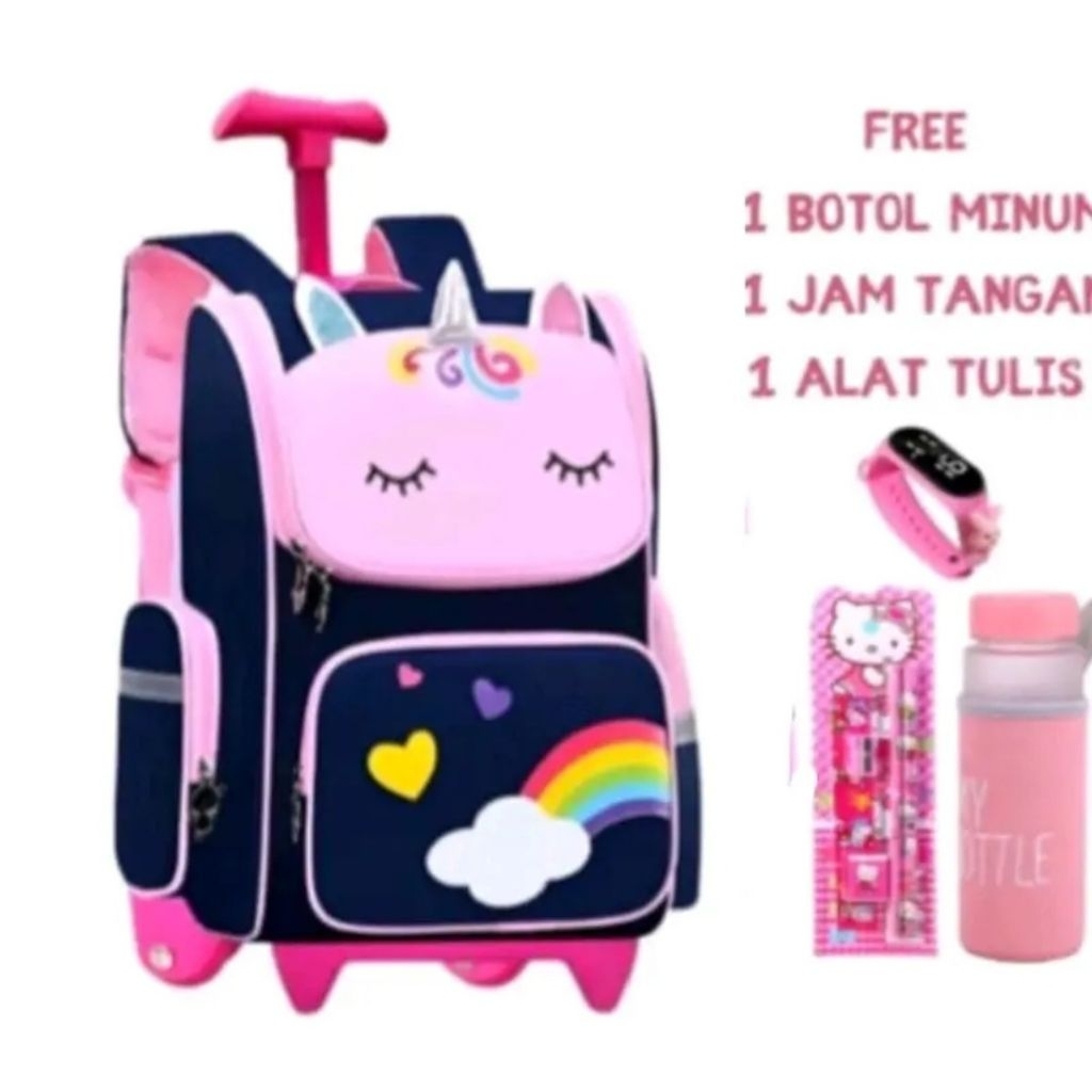 COD Tas Ransel Troli Koper Dorong Uniqorrn Kuda Poni Tanduk Awan Pelangi Love Ransel Troli Anak Tk d