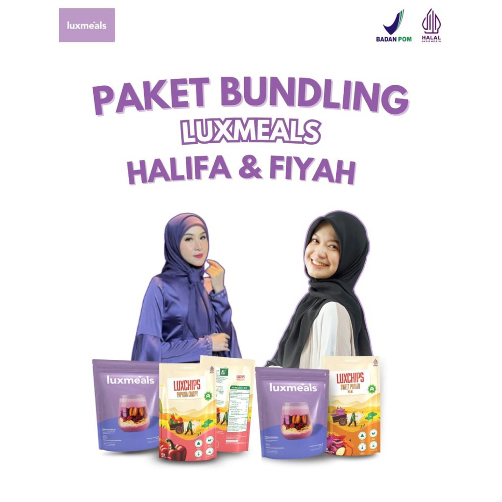 

LUXMEALS X Halifah & Fiyah - Paket Bundling Luxmeals dan Luxchips | Minuman Multigrain, Minuman L-Glutathion, dan Cemilan Sehat Bebas Gula Non MSG