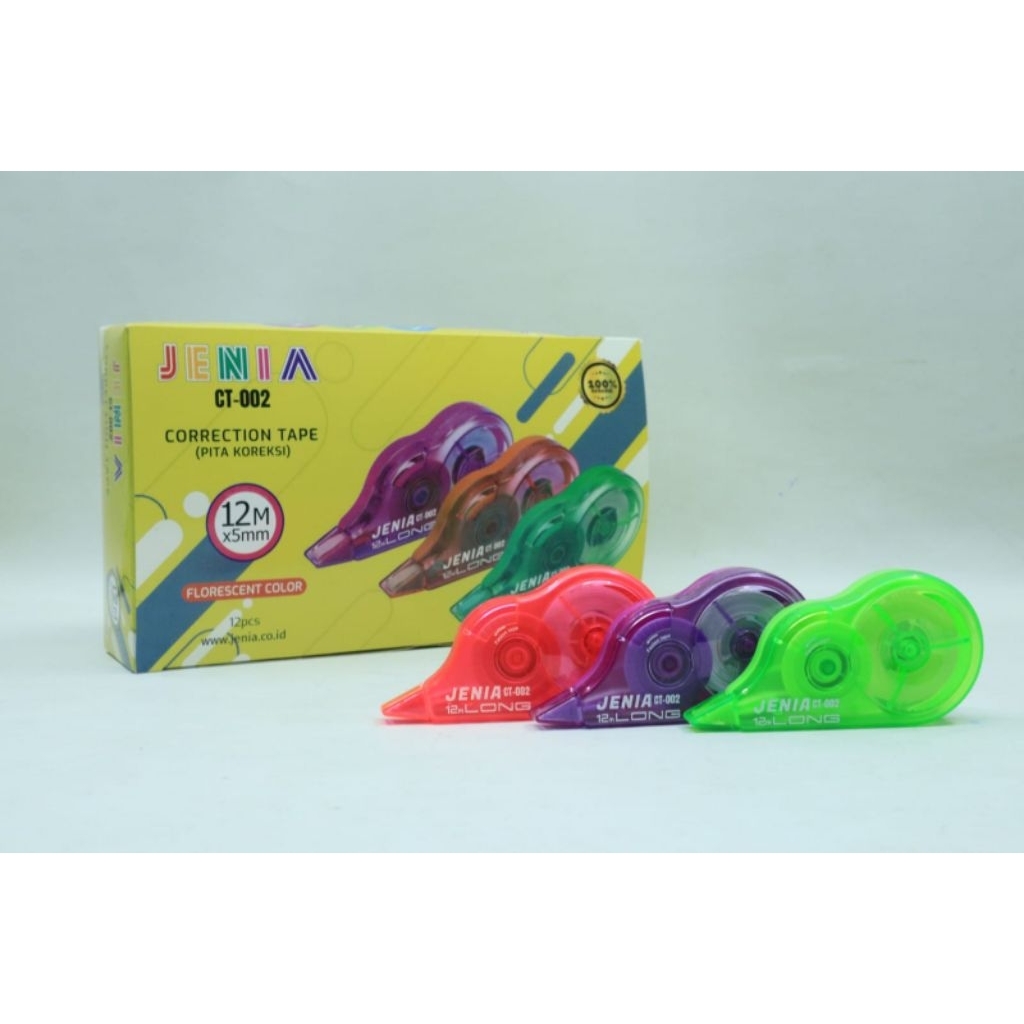 

CORRECTION TAPE JENIA CT-002 TRANSPARANT 1 BOX ISI 12 PCS 12 METER TIP X KERTAS PERLUSIN