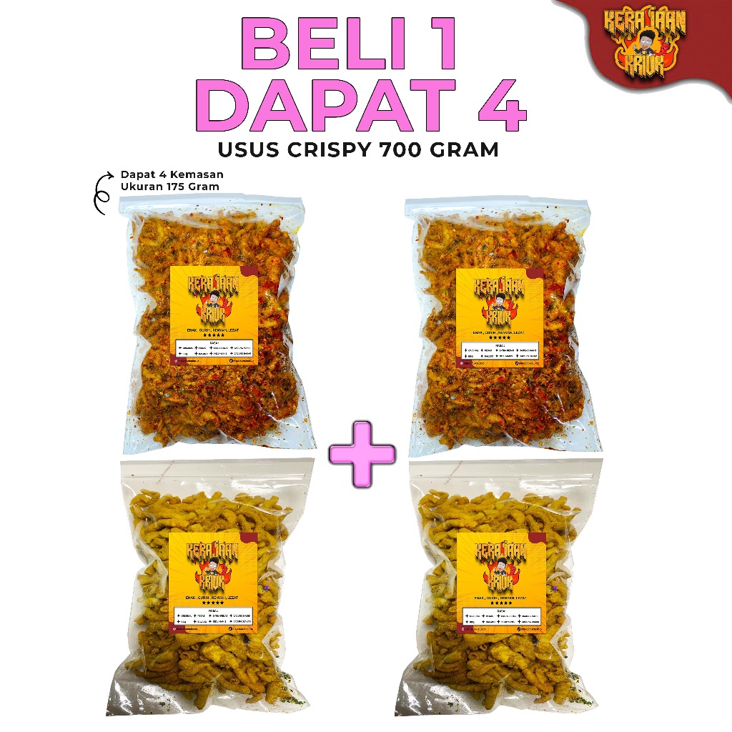 

Beli 2 Gratis 2 KRIPIK USUS CRISPY Rasa Original 175gr Pedas 175gr Xtra Pedas 175gr Cemilan Renyah Bumbu Melimpah