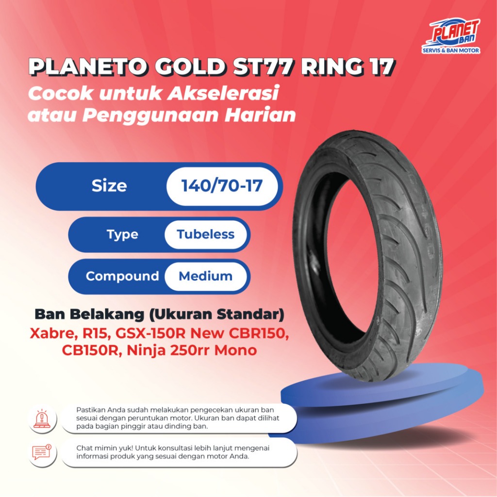 PLANET BAN PLaneto Gold ST77 - Ban Motor 140/70 Ring 17