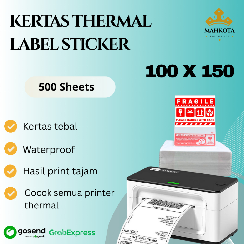 

Kertas Thermal Label Sticker Resi 100 x 150 isi 500 sheets (1 DUS ISI 20) Kertas Thermal Cetak Jelas isi 500 sheets Direct Thermal Tanpa Tinta Label Pengiriman