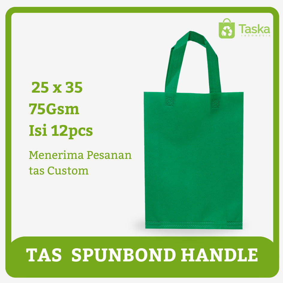 

Taska - (Isi 12) TAS SPUNBOND HANDLE 25x35 LUSINAN WARNA HIJAU TUA Kantong Belanja Grosir
