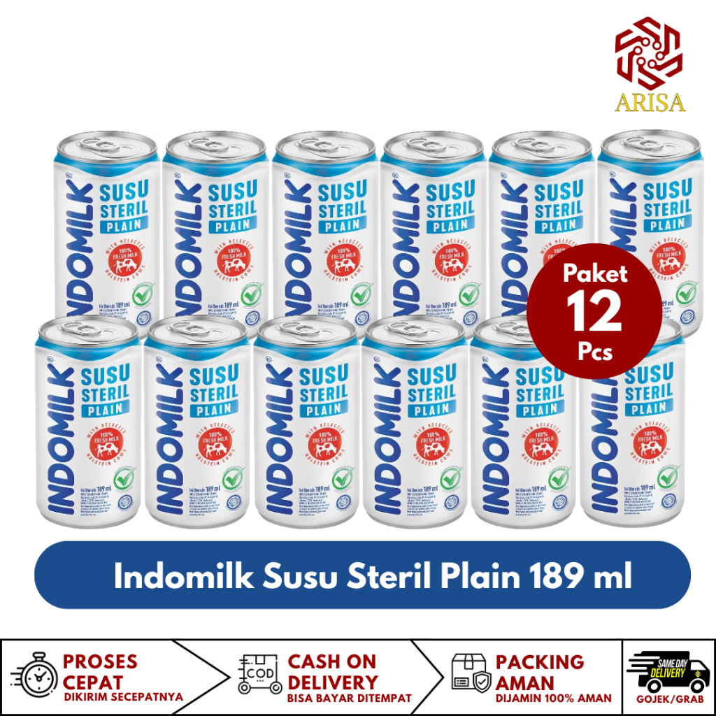 

Paket 12 Indomilk Susu Steril Plain 189ml, Susu nya Riil Faedah nya Riil