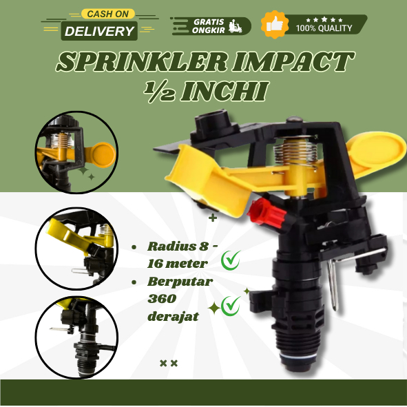 Sprinkler Pertanian Taman Impact Sprayer Pertanian Taman Kebun 1/2 inchi