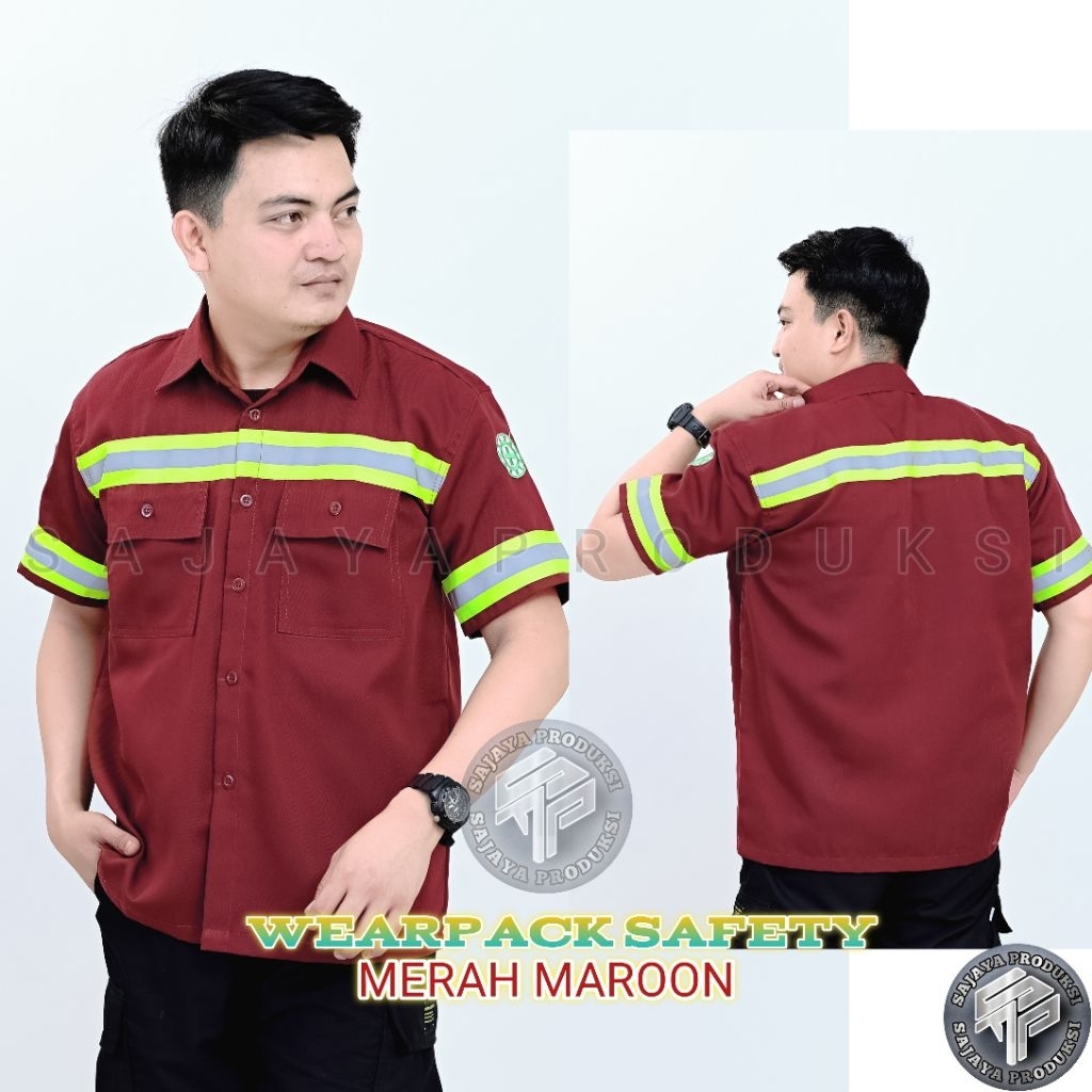 Wearpack safety lengan pendek atasan kemeja safety baju kerja safety lengan pendek warna merah maroo