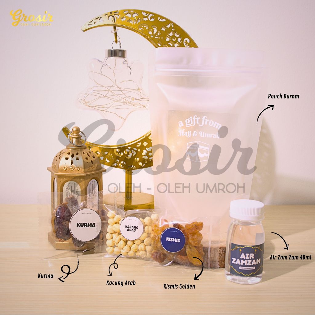 

(NEW) Paket Hampers Haji Umroh Premium Murah Isi Air Zamzam Kurma Kacang Arab Kismis Pouch Buram / Pouch Bening Bingkisan Gift From Hajj & Umrah Eksklusif