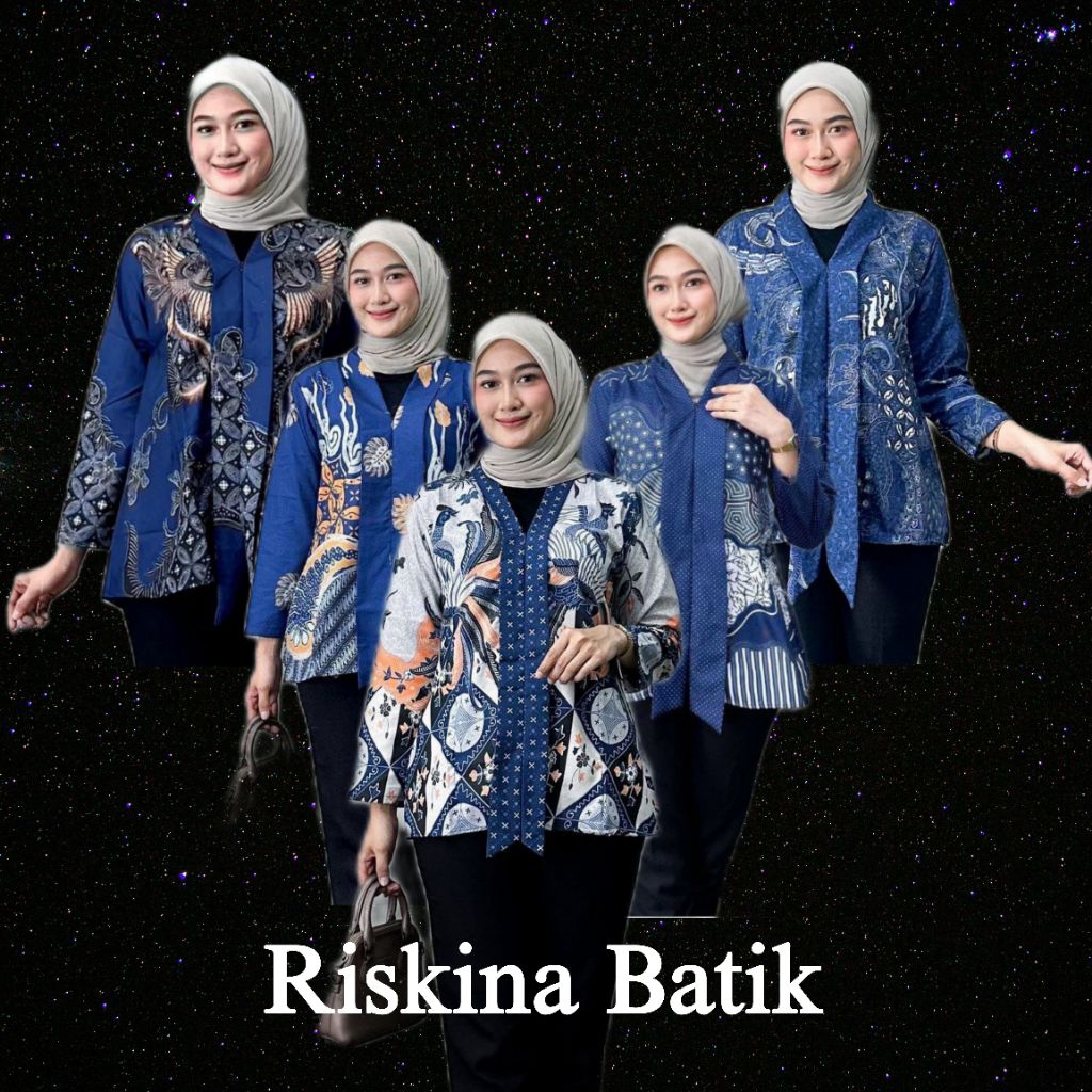 RISKINA BATIK (Blue Edition Part 1) | Atasan Batik Wanita Kekinian Murah Lengan Panjang Bahan Adem -