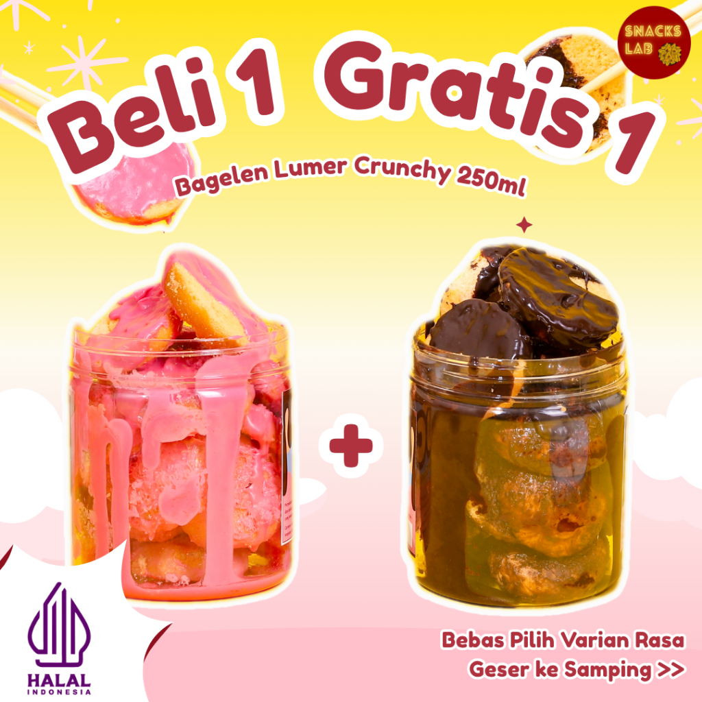 

{ BELI 1 GRATIS 1} Bagelen Lumer Crunchy By Snacks Lab Cemilan Jajanan Manis 600ml
