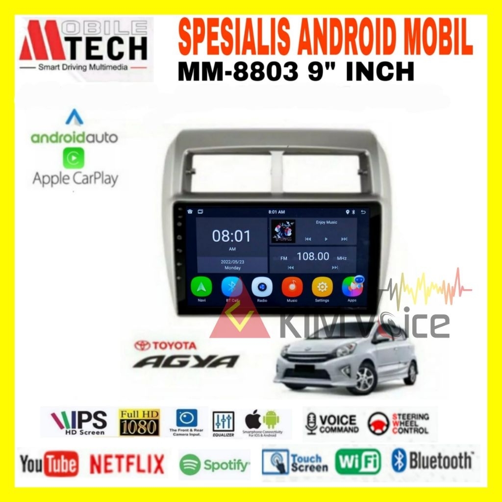 Head Unit Android Mtech 9 inch OEM Toyota AGYA / AYLA Soket Plug & Play