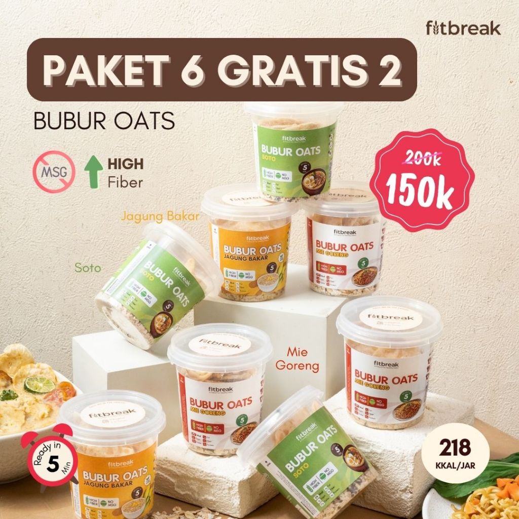 

Paket 6 Gratis 2 Bubur Oats 55g Siap 5 menit / nikmat dikonsumsi panas / tanpa Kolesterol / Oatmeal / Sarapan Simpel Sehat dan Enak