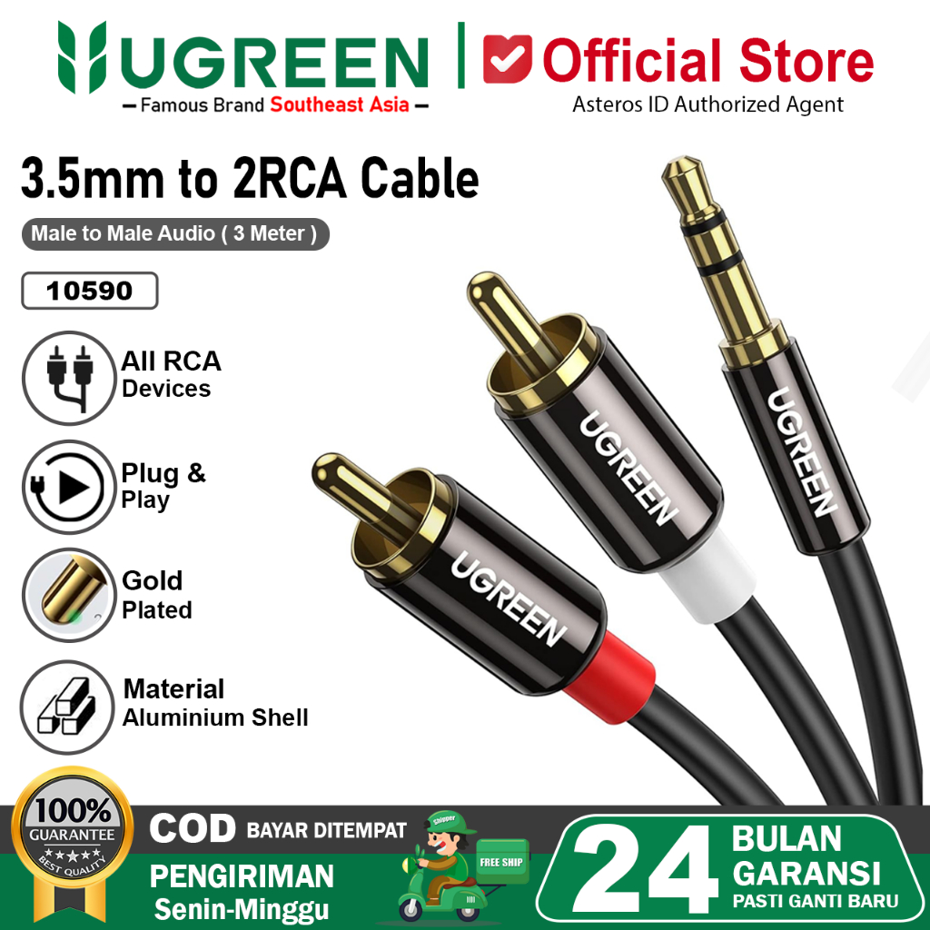 UGREEN Kabel 3.5mm to 2RCA Audio RCA Cord for Speakers/Smartphone etc