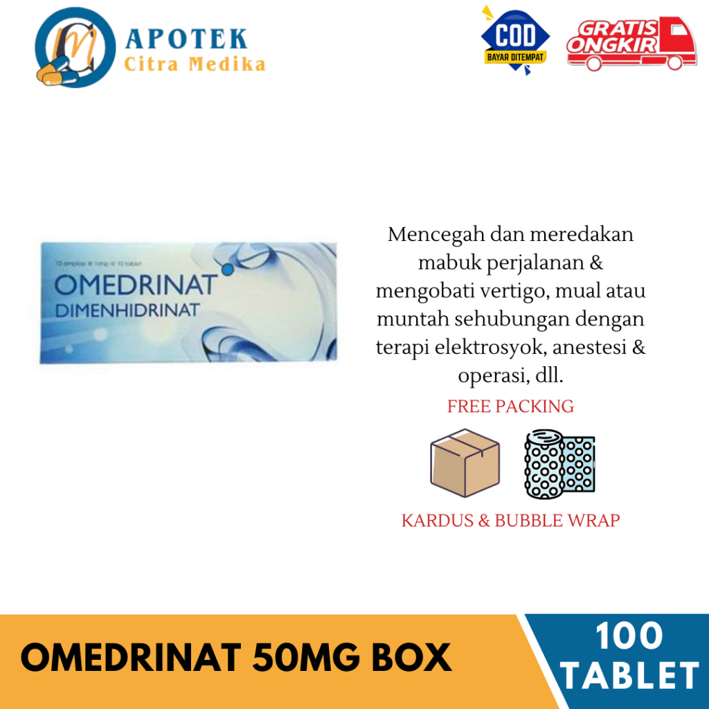 Omedrinat 50MG 𝟏 𝐊𝐎𝐓𝐀𝐊 𝐈𝐒𝐈 𝟏𝟎𝟎 𝐓𝐀𝐁𝐋𝐄𝐓 - Obat  Mabuk Perjalanan/Vertigo/Mual/Pusing