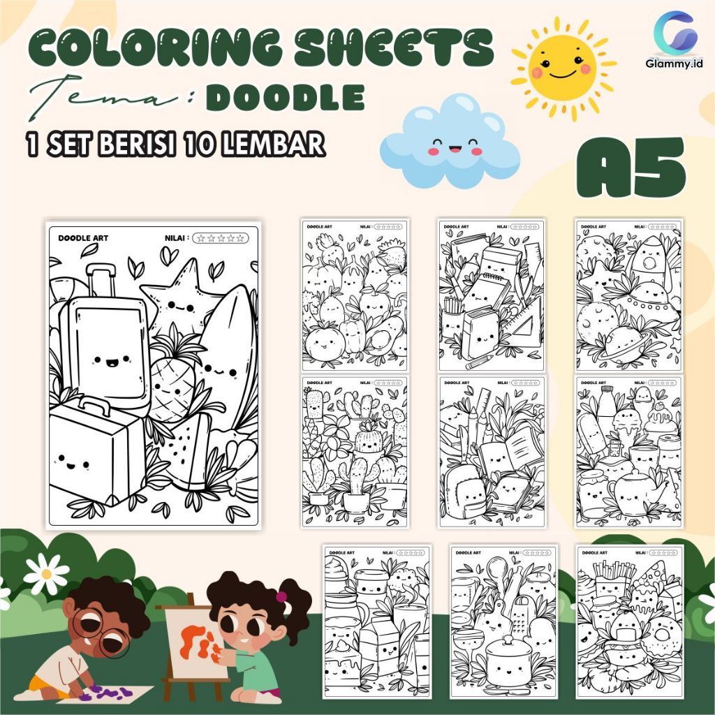 

Kertas Mewarnai A5 Anak Tema Doodle Art 01 Isi 10 Lembar - Coloring Sheet Satuan Tebal Gambar Tajam