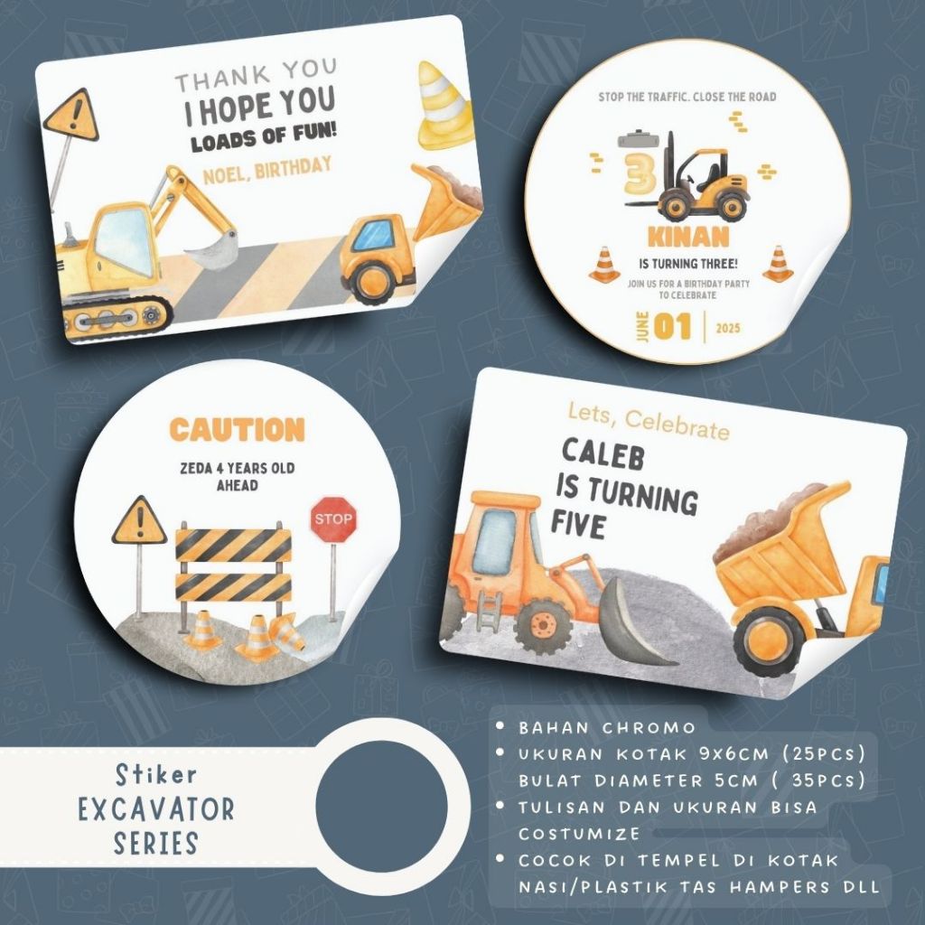 

Stiker ulang tahun tema Excavator stiker bento stiker hampers kotak makan ulang tahun