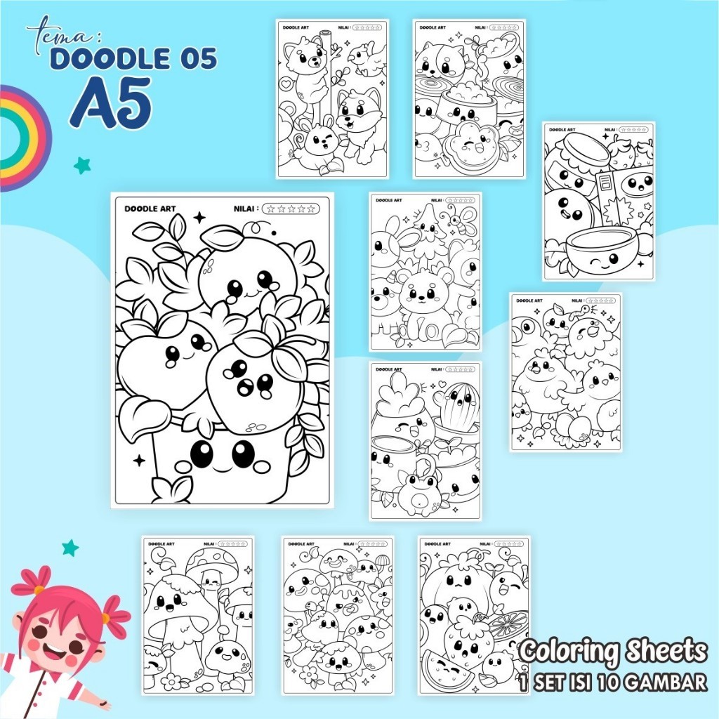 

Kertas Mewarnai A5 Anak Tema Doodle Art 05 Isi 10 Lembar - Coloring Sheet Satuan Tebal Gambar Tajam