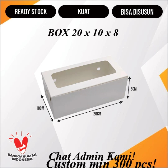 

10 Pcs Box Kue Ivory Polos 350 gsm Ukuran 20 cm x 10 cm x 8 cm Jendela Mika