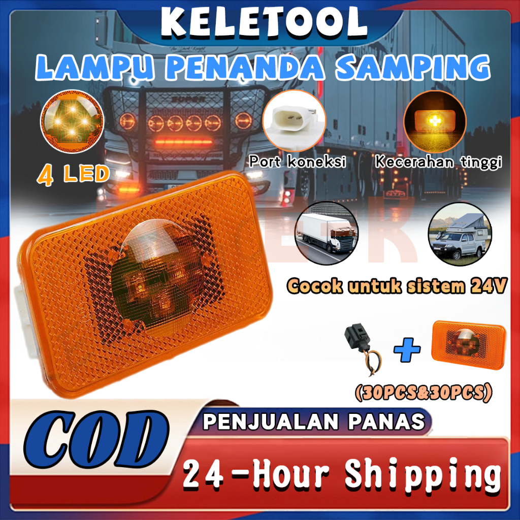 30pcs lampu volvo kuning Lampu Sein Samping Truk LED 24V Lampu Bak Truk Running Lampu Truk Led Sein 