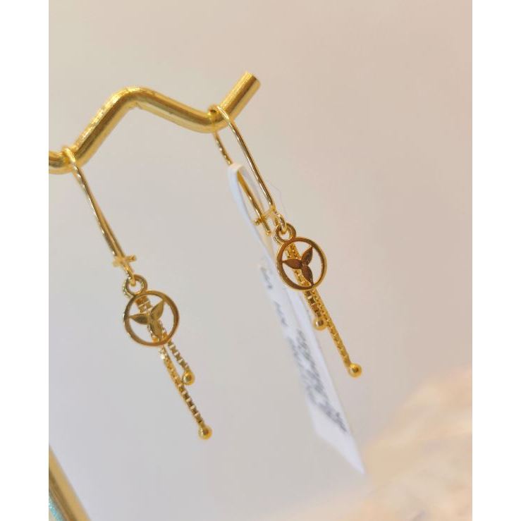anting emas 8k model variasi drop panjang bulat