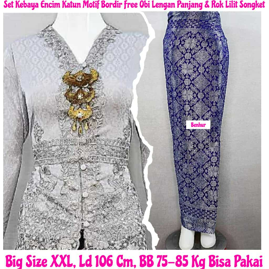 Kebaya Jadi Medan Limited Set Kebaya Encim Katun Motif Bordir Free Obi Lengan Panjang & Rok Kebaya J
