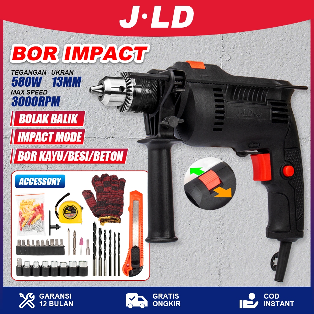 JLD Bor Listrik Impact Dril Bor Tangan listrik Bolak Balik 13MM Electric Drill Bor Beton Bor Tembok