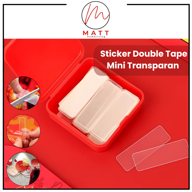 

MATT Perekat Sticker Double Tape Mini Transapran isi 60 pcs per Box / Nano Tape Bening Anti Air Serbaguna