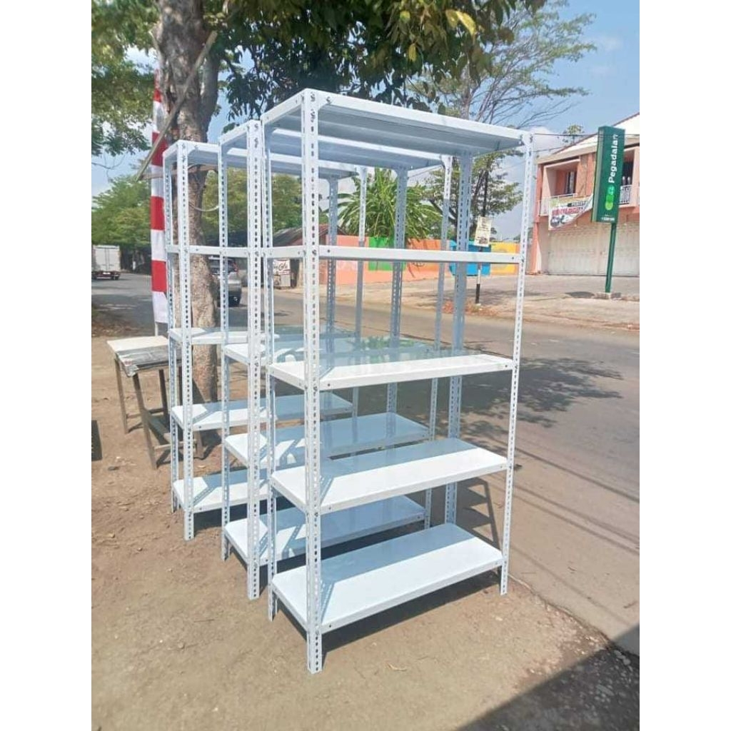 "Rak gudang susun besi, rak toko, rak besi siku murah, rak besi susu minimalis, rak penyimpanan guda
