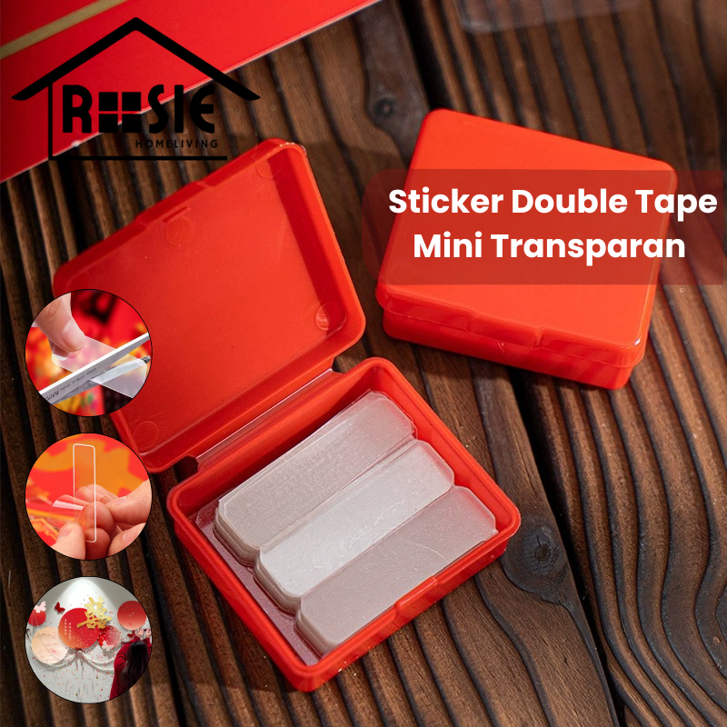 

ROSIE Perekat Sticker Double Tape Mini Transapran isi 60 pcs per Box / Nano Tape Bening Anti Air Serbaguna