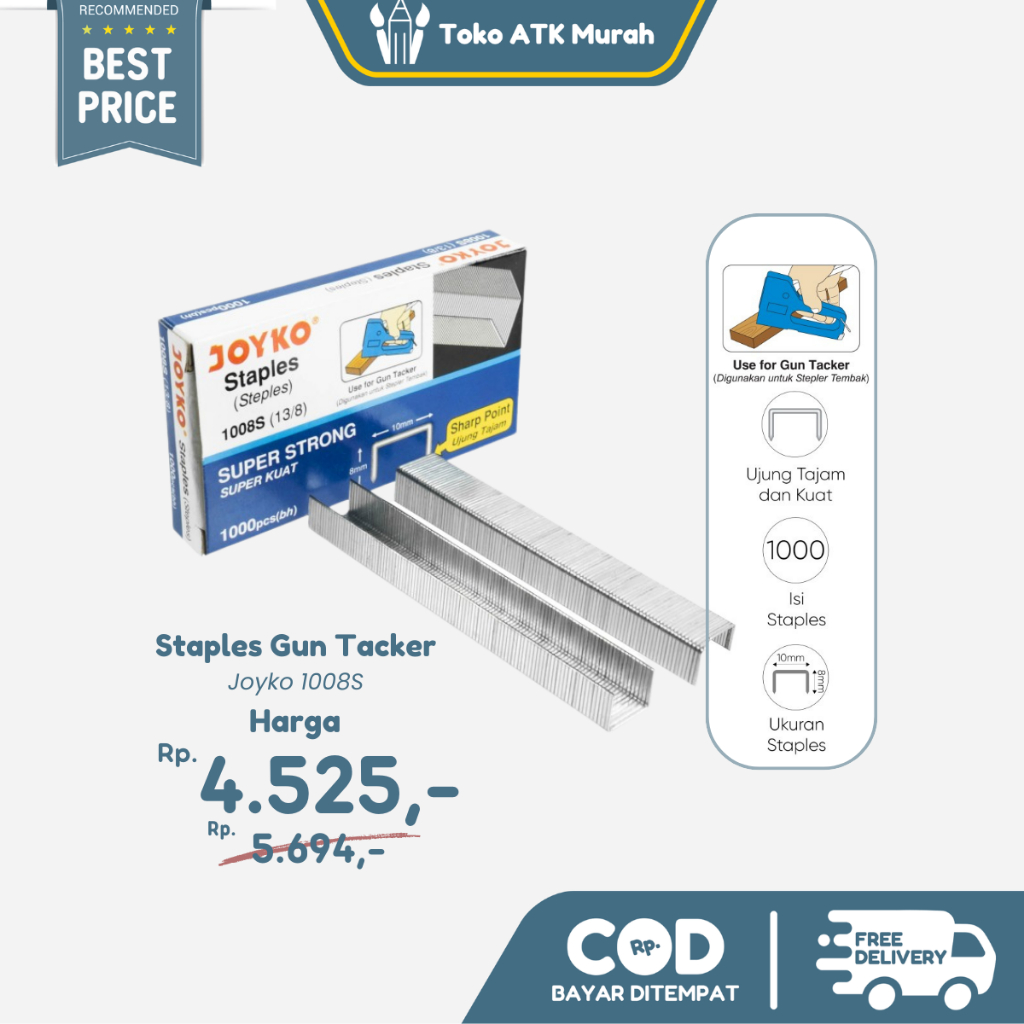 

Staples / Isi Stapler / Gun Tacker Refill Joyko 1008S (13/8)